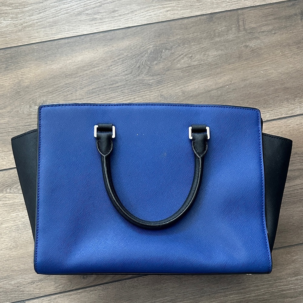 Michael Kors Blue and Black Leather Satchel Tote - Picture 3 of 7